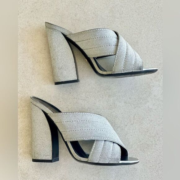 Gucci Webby Mules EU 38.5 US 8.5 Silver Glitter Block
Heel Criss Cross Sandals - Picture 7 of 10
